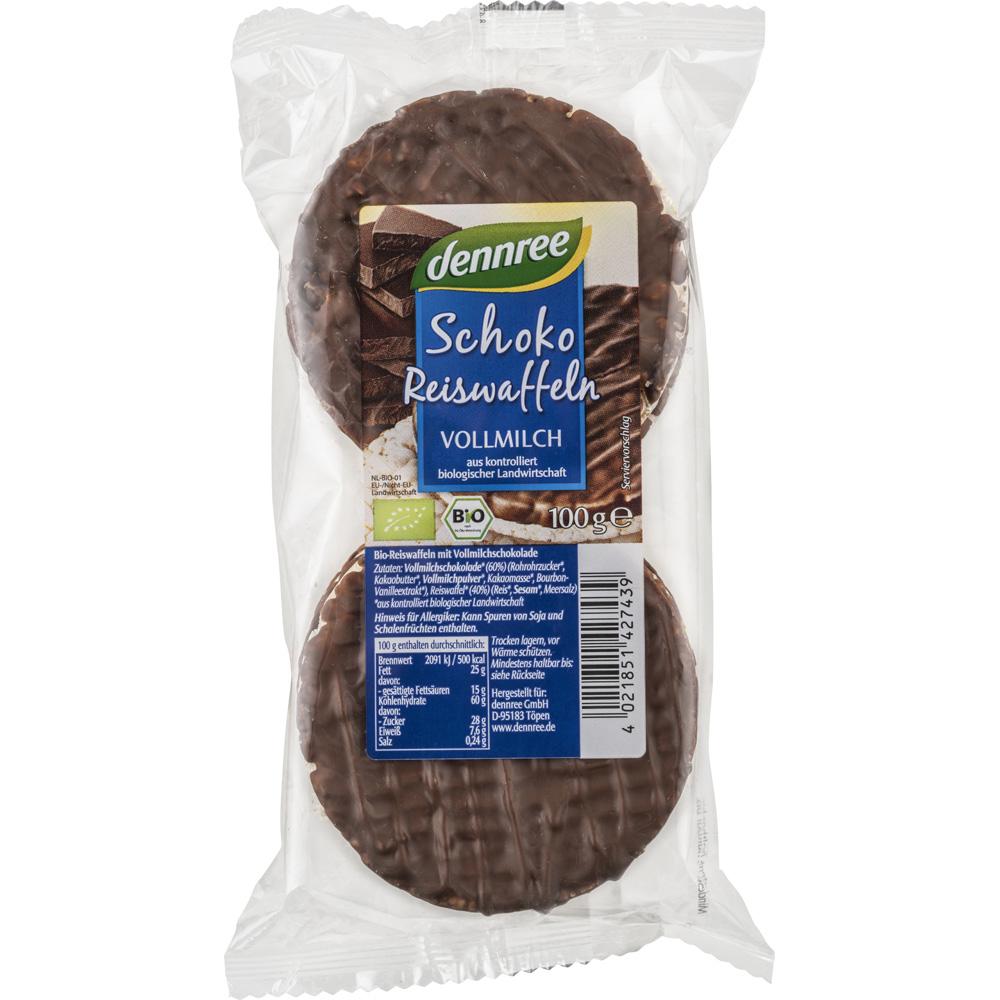 Krekeri od riže s mliječnom čokoladom Dennree – 100 g