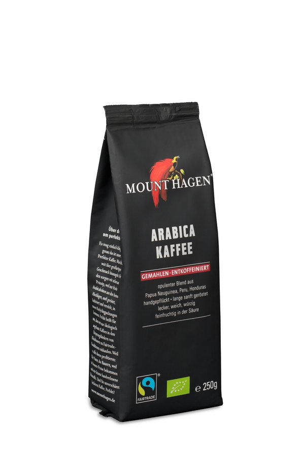 Kava Arabica pržena mljevena bez kofeina Mount Hagen – 250 g